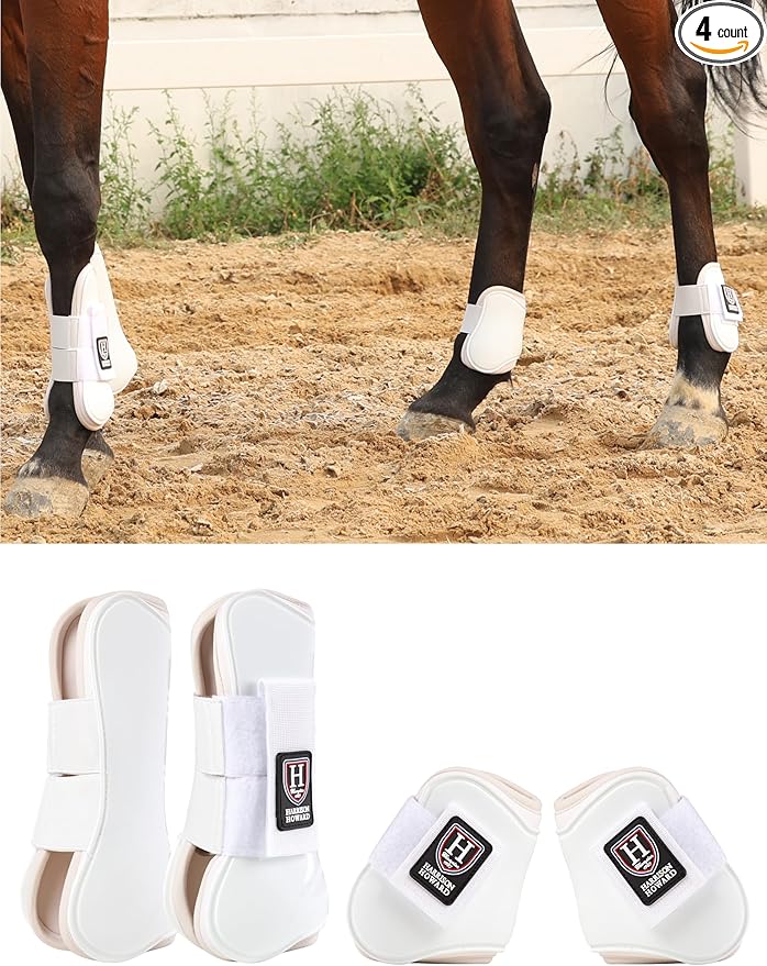 Harrison Howard Horse Tendon Boots Open Front/Fetlock Boot for Horse Protective Boots for Jumping, Trail Riding Set of 4