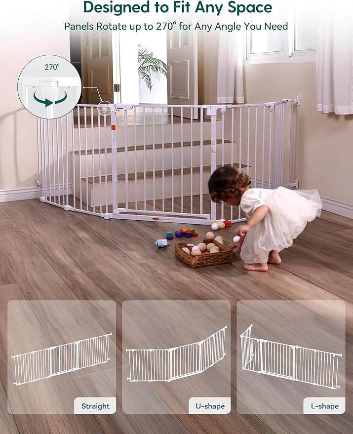Babelio Baby Gate Extra Wide, Auto Close Dog Gate Pet Gate for House Stairs Doorways Fireplace (White, 104" Wide Gate - 5 Panels)