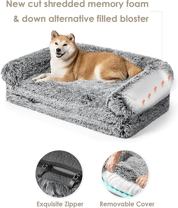 EHEYCIGA Foldable Human Dog Bed, 72"x44"x11" Orthopedic Memory Foam Human Sized Dog Bed, Waterproof Pet Bed for People, Faux Fur Pet Couch for Adult with Non-Slip Bottom, Faded Black