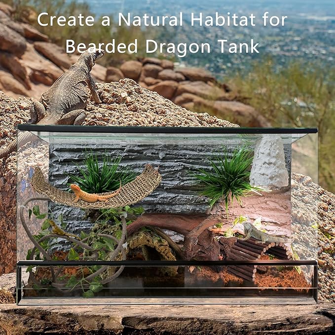 Bearded Dragon Tank Accessories, Reptile Mat Hammock Plants Bridge Jungle Climber Vines Terrarium Decorations for Leopard Gecko, Hermit Crab Lizard Snake (9 PCS Without Reptile Mat)