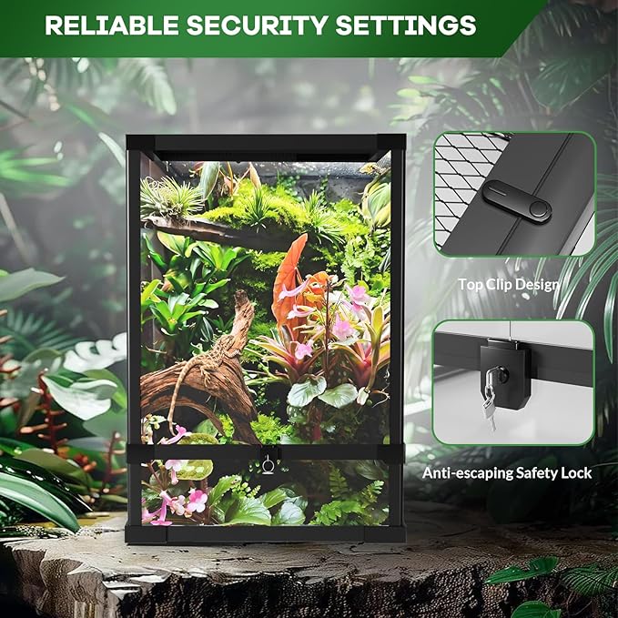 45 Gallon Glass Reptile Tank 24" x 18" x 24" - Top Screen Ventilation, Double Hinge Door, Water-Tight Base for Bearded Dragon, Chameleon, Tree Frogs