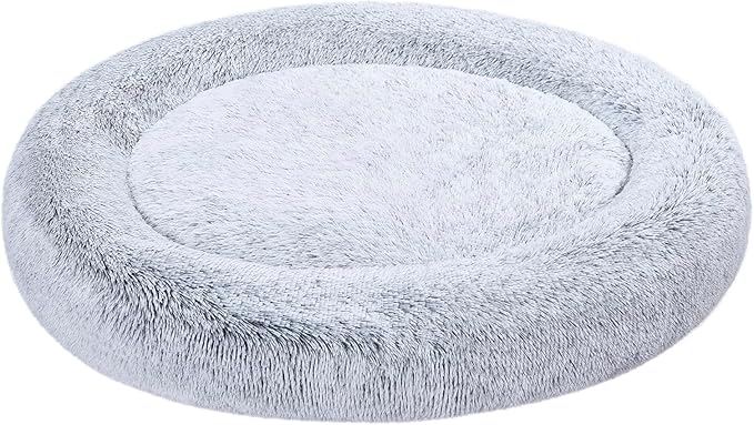 Amazon Basics Washable Donut Pet Bolster Faux Fur Bed with Removable Cover, Anti-Slip Bottom for Dog, Grey, 45" x 45"