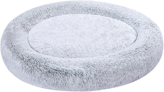 Amazon Basics Washable Donut Pet Bolster Faux Fur Bed with Removable Cover, Anti-Slip Bottom for Dog, Grey, 45" x 45"