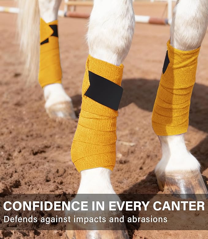 Fleece Horse Polo Leg Wraps Set of 4, 10' Horse Leg Bandages Stable Supplies Equestrian Boots Yellow
