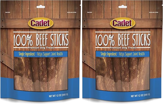 Cadet 100% Beef Strips Dog Chew Sticks, Long-Lasting Single-Ingredient Natural Treats, High-Protein, Perfect for Small & Large Breeds, 12 oz (Pack of 2)