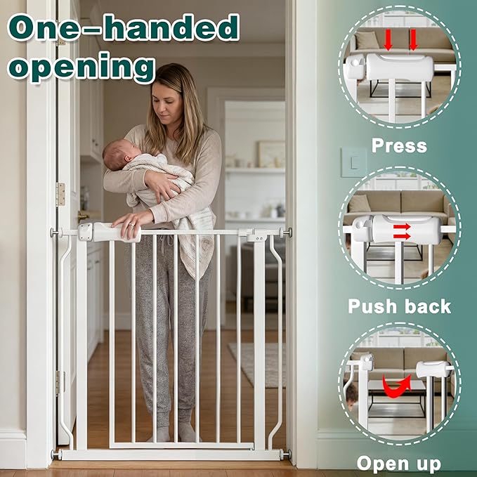 57.5"-62" Extra Wide Auto Closing Baby Safety Gate for Stairs & Doorways, Pressure Mounted No Drill Pet Gate with Walk-Through Door - Heavy Duty Childproof Gate for Toddlers, Kids, Dogs