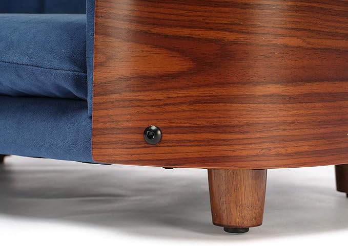 Elevated Dog Bed Pet Sofa with Solid Wood Legs and Bent Soft Backrest, Pet Cat Stool Bed with Velvet Cushion,for Small and Medium Size Dogs Kitten, Blue, Small Size