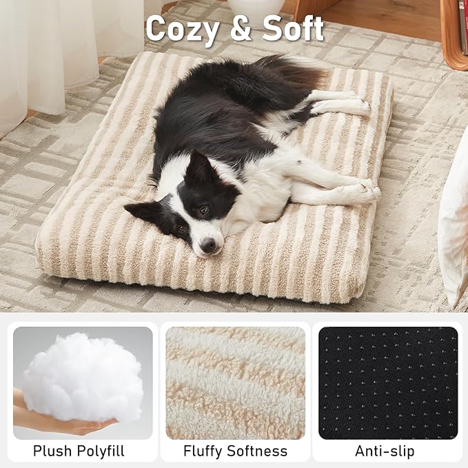 FURTIME Washable XL Dog Bed for Extra Large Dogs, Deluxe Dog Crate Beds Comfy Fluffy Kennel Pad Anti-Slip Pet Sleeping Mat, Machine Washable Dogs Pillow, 40"x27"x3.5", White