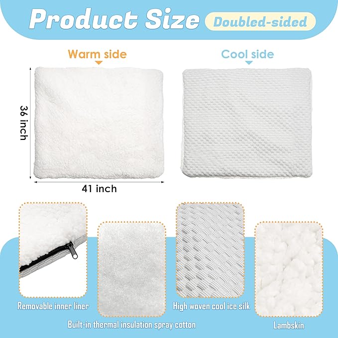 PatiencET Dog Cooling Mat, 36'' x 41" Reversible Dog Crate Pad (Cool and Warm), Pet Cooling Pad Bed with Washable Removable Cover, Soft Kennel Pad for Small Medium Dogs, Heated Warm Cat Bed