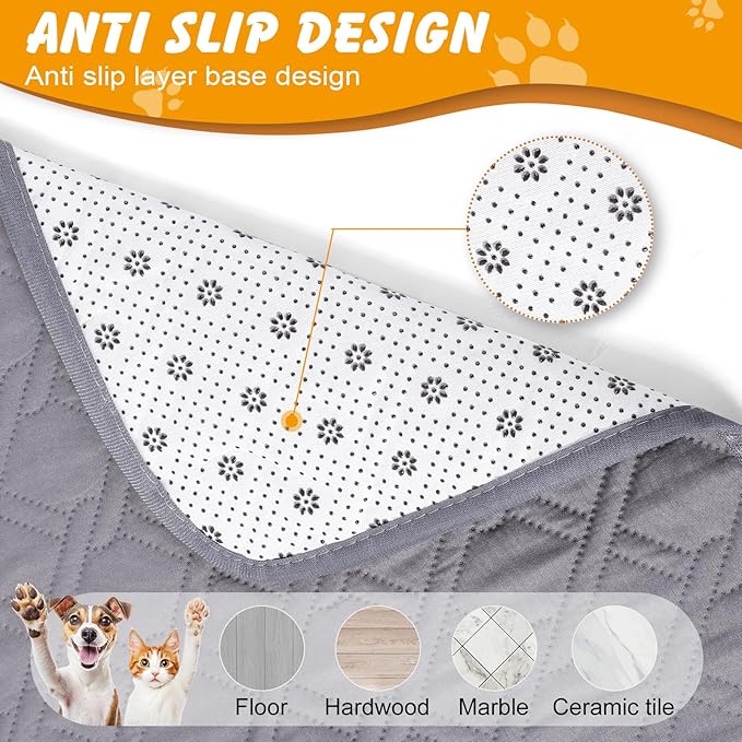 24x18 in Washable Pee Pads for Dogs,2 Pack Reusable Puppy Pads,Waterproof Non-Slip Pet Pee Pads ,4 Layer Design Pet Training Pads for Dogs, Cats, Bunny(Grey