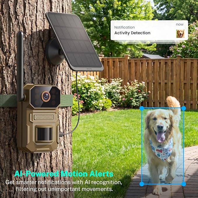4G LTE Cellular Trail Camera with Solar Panel, 1080p Full HD Pet Cameras, Motion Detection, Live View, Night Vision, Two-Way Talk, IP65, Built-in SIM Card, Unlimited Plan (Sold Separately)