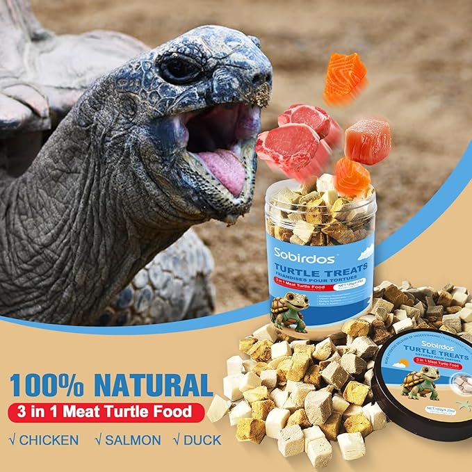 Turtle Treats,3 in 1 Meat Turtle Food,Made with Fresh Meat,Chicken&Duck&Fish Freeze-Dried,Enriched Protein & Vitamins(3.17oz/4.23oz) (4.23oz-3in1)