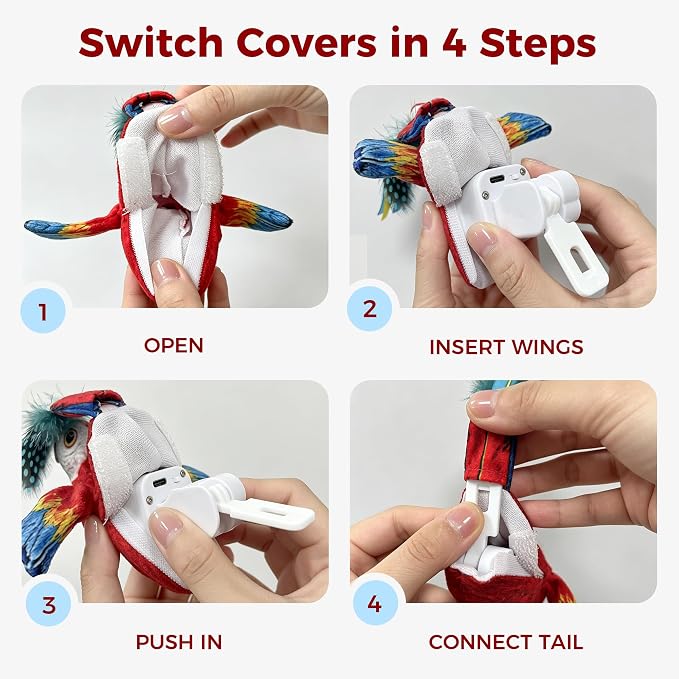 Interactive Bird Cat Toy for Indoor Cats, Flapping Wings and Moving Tail, Auto Chirping Cat Toy, Touch Activated Rechargeable Self Play Cat Kicker Toy, with 5 Bird Covers and Catnip Pouches - Image 8