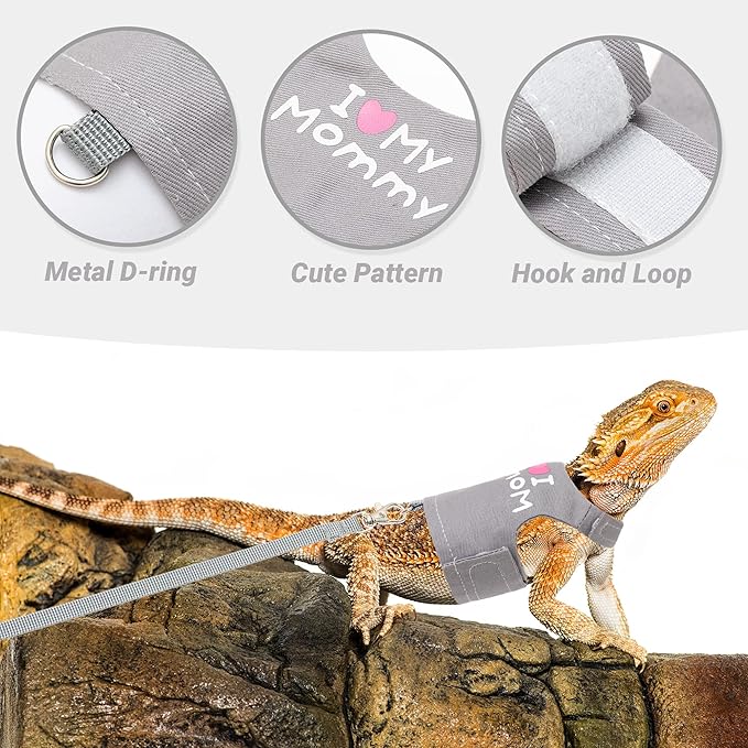 CUSOZWO Bearded Dragon Harness and Leash Set - Cute Lizard Reptile Small Animal Adjustable Harness Clothes with Short Leash for Walking Outdoor