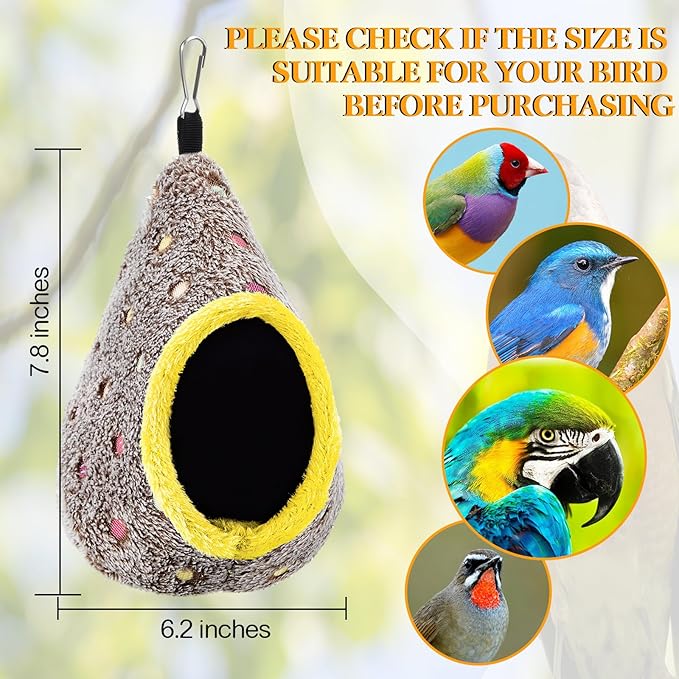 Suzile 2 Pcs Bird Parrot Nest Hammock for Cage Winter Warm Bird Nest House Hanging Plush Hammock Shed Hideaway Cave Hut Toy Hideout House for Lovebird Parrots Parakeets Cockatiel, 2 Colors