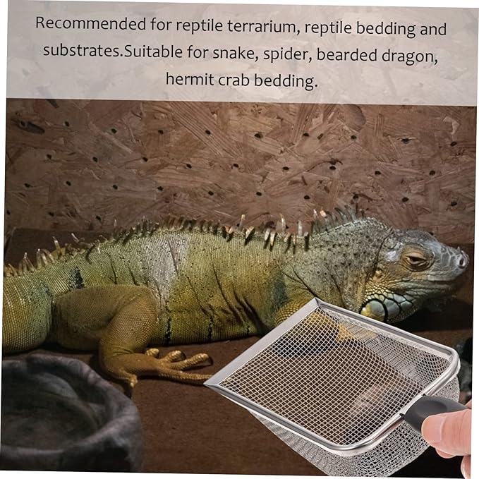 Abaodam 1pc Stainless Steel Reptile Sand Scoop Ergonomic Handle for Easy Excrement Removal Tortoise and Lizard Terrariums for Cleaning Substrate and Litter Areas