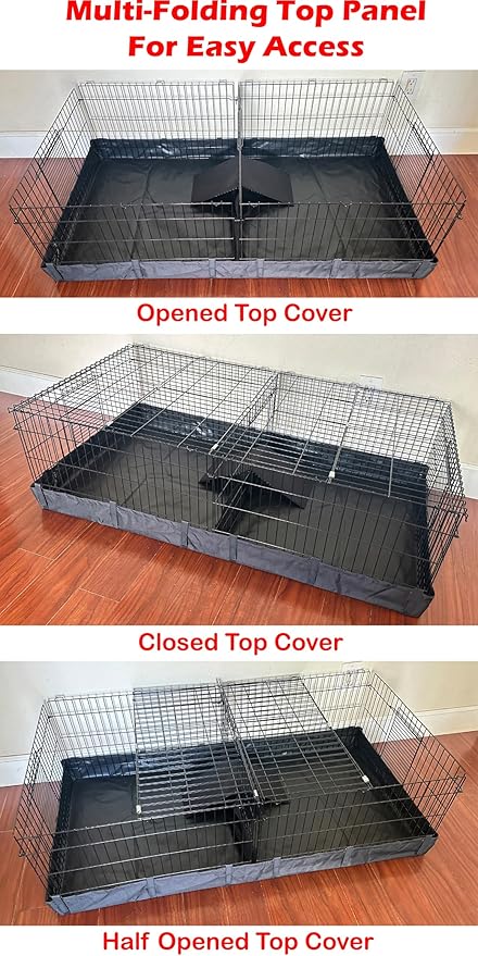 47" X-Large Sturdy Home for Guinea Pig Habitat Hamster Critters Turtle Dwarf Bunny Enclosure Hinged TOP Cover Panel Center Divider Access Door Ramp Mouse Mice Playpen Washable PVC Canvas Bottom