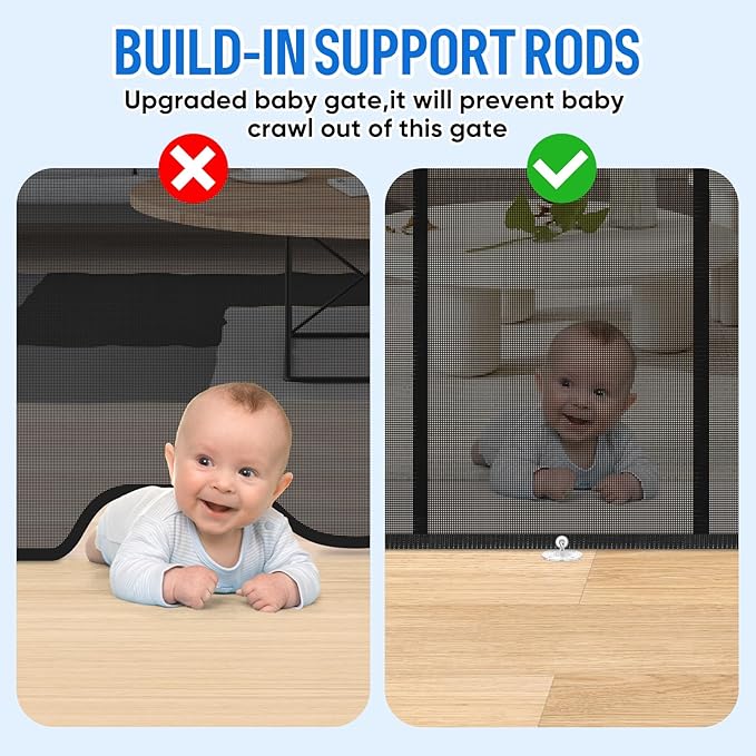 34X100” Extra Wide Safety Retractable Baby Gate, Extra Wide Safety Kids or Pets Gate, 34” Tall, Extends to 100” Extra Wide, Built-in Reinforce Strip Mesh Safety Dog Gate for Stairs (Black)
