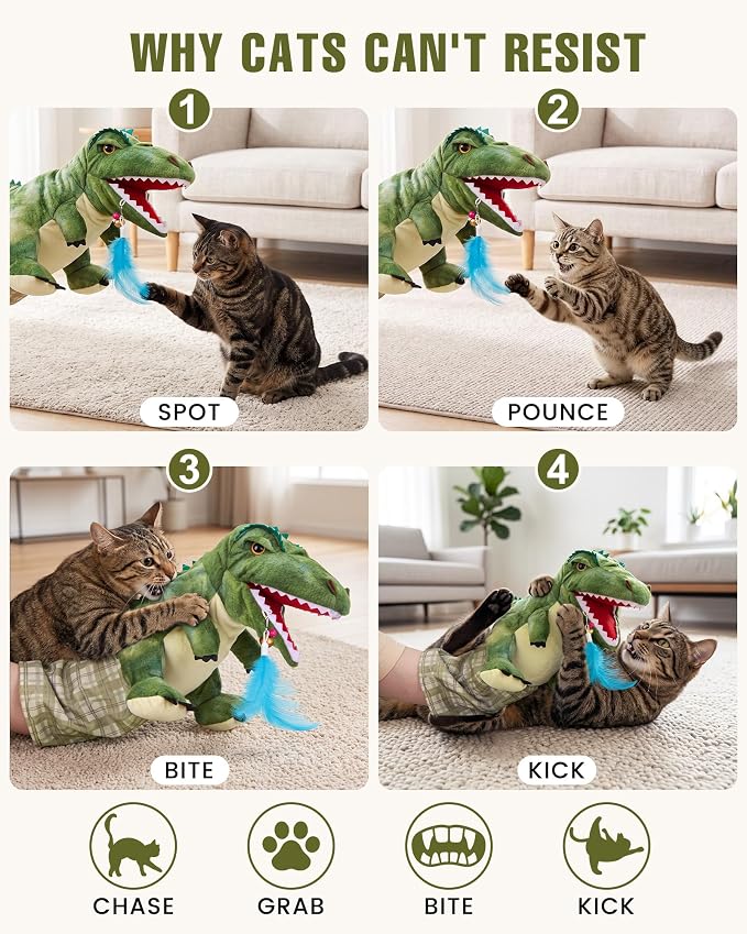 T-Rex Dinosaur Cat Puppet Glove, Interactive Toy with Movable Jaw - Image 2