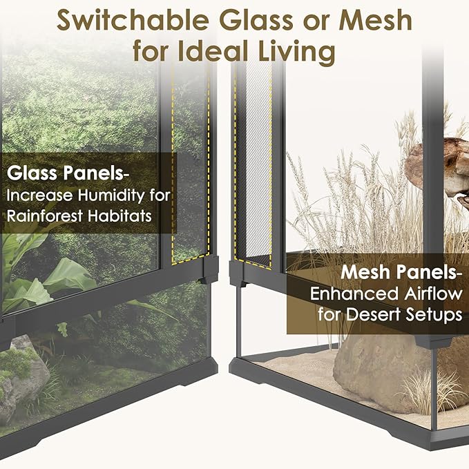 Erinnyees 67 Gallon Reptile Terrarium with Top Screen Ventilation, Snake Habitat with Heating Pad Space, Front Opening Reptile Vivarium with Sliding Cable Outlet for Snakes, Leopard Geckos, Turtles