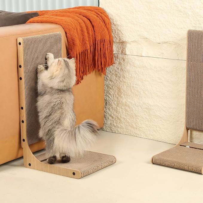 Zakkart 4-Pack Cat Scratching Board, 25.6'' Tall Cardboard L Shape Vertical Cat Scratchers for Indoor Cats, Cat Scratching Post for Wall and Couch, Large - Image 6