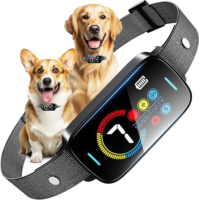Ultrasonic Smart Bark Collar for Large Medium Small for Dogs Automatic Anti Barking Training Collar Rechargeable Bark Collar with Waterproof Vibration and Beep 7 Sensitivity Black