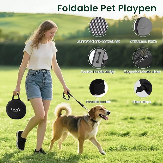 Love's cabin Pet Puppy Dog Playpen, Small Dog Tent Crates Cage Indoor/Outdoor, Portable Exercise Playpen for Cat, Foldable Pop Up Dog Kennel Playpen with Carring Case (S, Grey)