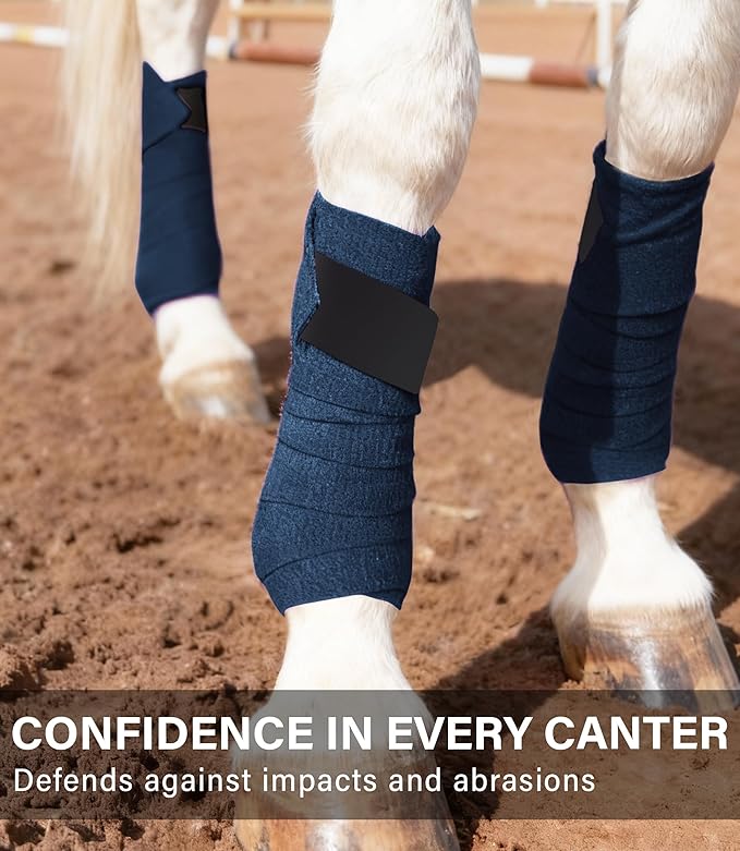 Fleece Horse Polo Leg Wraps Set of 4, 10' Horse Leg Bandages Stable Supplies Equestrian Boots Aegean Blue