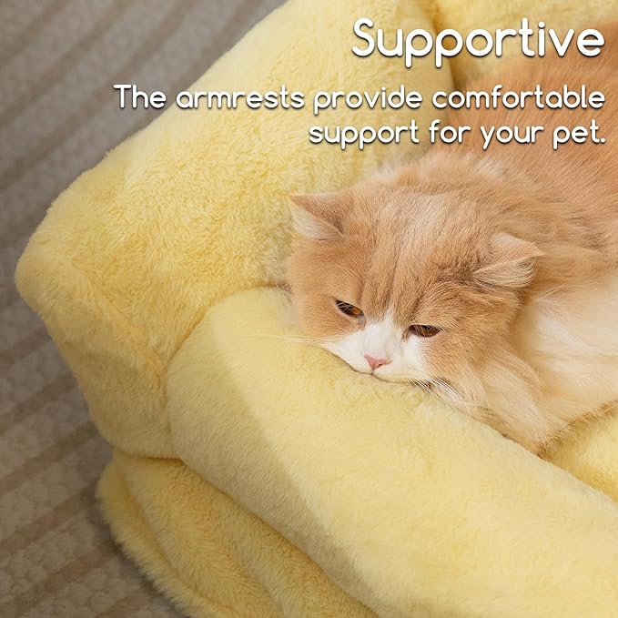 Hollypet Fluffy Dog Cat Bed Pet Couch Beds Plush Soft Warming Washable Puppy Bed for Small Medium Dogs and Large Cats, Yellow, 24" L x 18" W x 10" Th