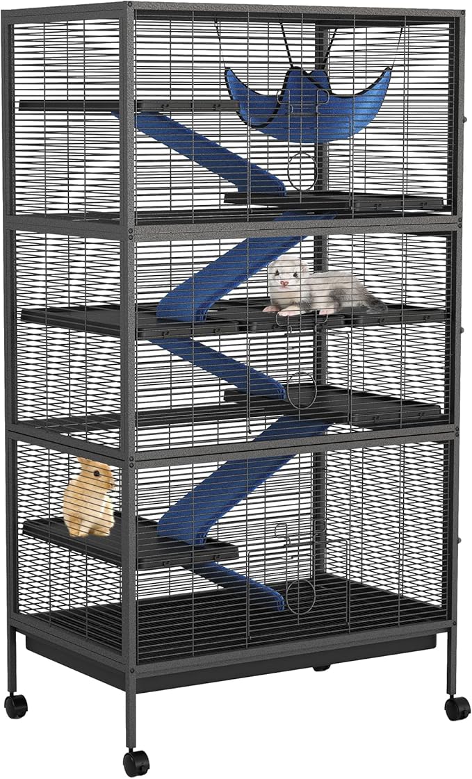 Garvee Metal Small Animal Cages, 58" h Large Ferret Nation Cage with Hammock, 7 Removable Platforms for Sugar Glider, Guinea Pigs, Chinchillas, Rabbit