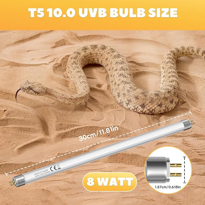 GlowUp 12inch T5 8W 10.0 Reptile UVB Bulb T5 UVB Reptile Light Bulb UVA UVB Lamp Tube for Bearded Dragons Turtles Chameleon and Lizards Tropical Desert Reptiles- 2Pack