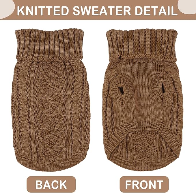 Dog Sweaters for Small Dogs Dog Fall Sweater Winter Dog Clothes Girl Boy Knitted Dachshund Clothes Warm Pet Clothes Outfit Puppy Sweater Thanksgiving Dog Cat Knitwear(Khaki, Medium)
