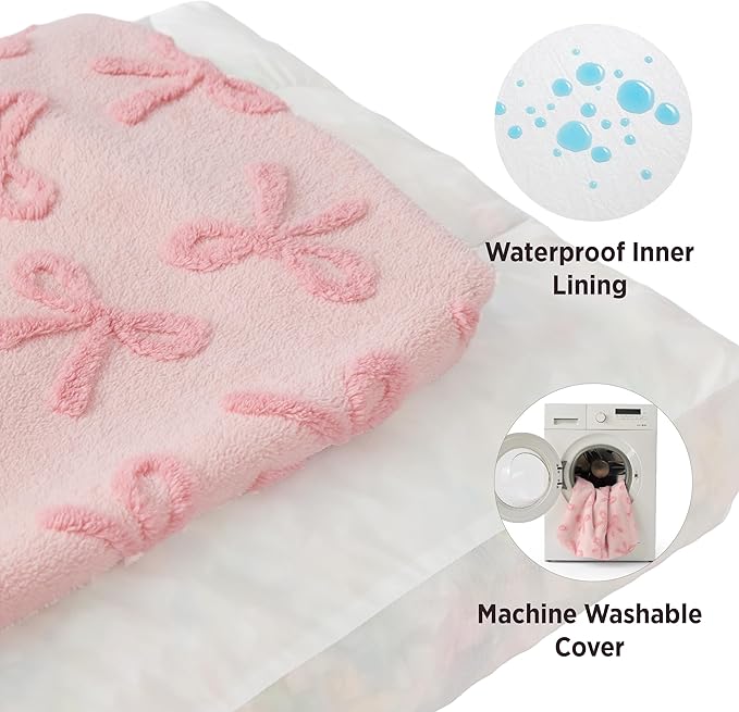 LE SURE Extra Large Dog Bed-Thick Shredded Chopped Foam Pet Bed as Gift for Indoor with Removable Cover, Cute Modern Fuzzy Plush & Anti Slip Bottom,Bow Pink