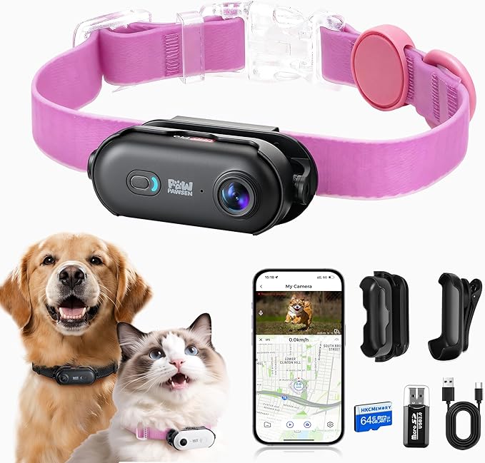 4K Pet Camera Collar – Mini Action Camera for Pets with Video Recording, Wireless Body Cam for Pet Supplies, Outdoor/Indoor Gift for Cats and Dogs