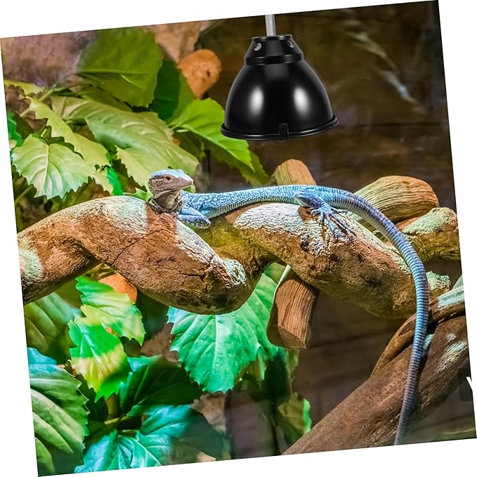 1 Set Reptile Light Fixture, Aluminum Heat Lamp Shade, Anti-Scald Protection Cover for Basking Bulbs, UV UVB Dome Light Guard for Lizards, Tortoise Habitat, Terrarium Tank Accessories, Black