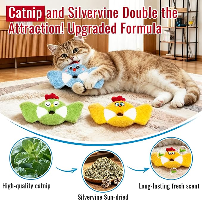 Retro Shaw Cat Toys Birds Catnip Chew Toys for Indoor Cats Kittens 3 Pack - Image 2