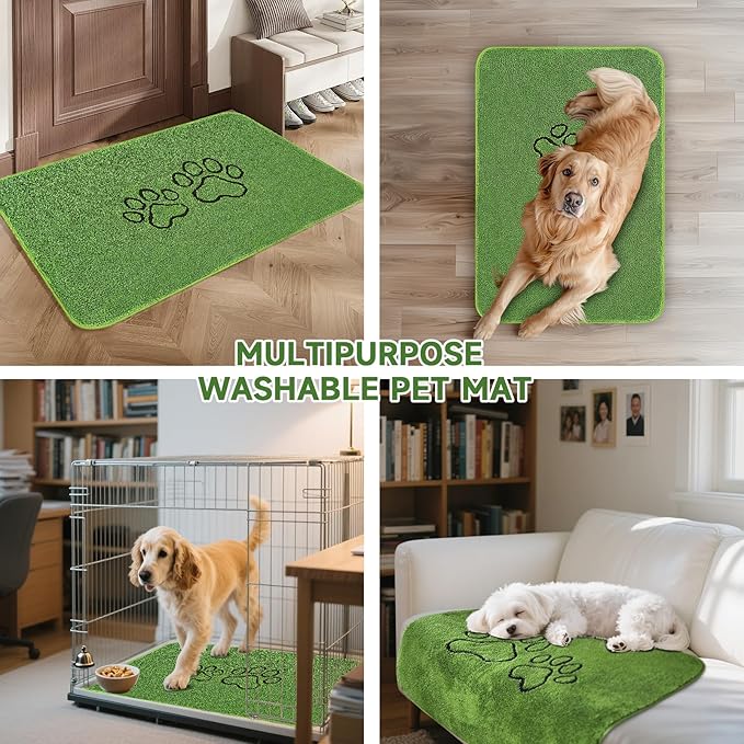 Homimp Washable Pee Pads for Dogs, 2 Pack Super Absorbent Reusable Puppy Pads,Green Long Wool Fake Grass for Potty Training, Upgrade Non-Slip and Leak-Proof,Floor,Couch,Bed and Crate,Green 45"×48"