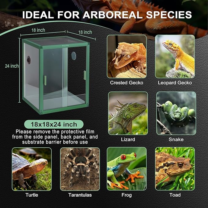 30 Gallon Reptile Terrarium, 18x18x24 inch PVC Reptile Tank, Lightweight Reptile Enclosure for Arboreal Gecko Lizard Snake Frog Chameleon