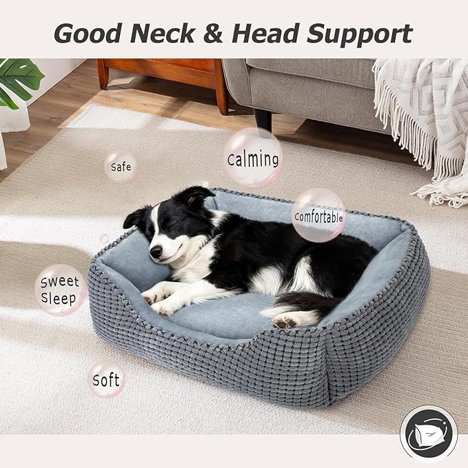 MIXJOY Dog Bed for Large Medium Small Dogs, Rectangle Washable Sleeping Puppy Bed, Orthopedic Pet Sofa Bed, Soft Calming Cat Beds for Indoor Cats, Anti-Slip Bottom with Multiple Size (30-Large, Grey)
