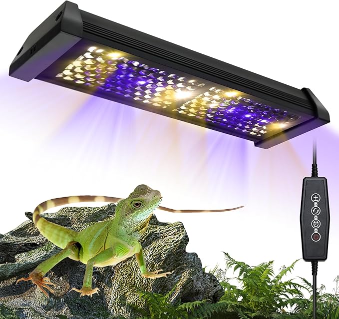 Dimmable UVB Light for Reptiles, LED Reptile UVA UVB Lamp with 3 Lighting Modes, 4/8/12 Hours Timer, Adjustable Brightness, Reptile Light for Bearded Dragon Turtles Lizard Snake Gecko, 8W