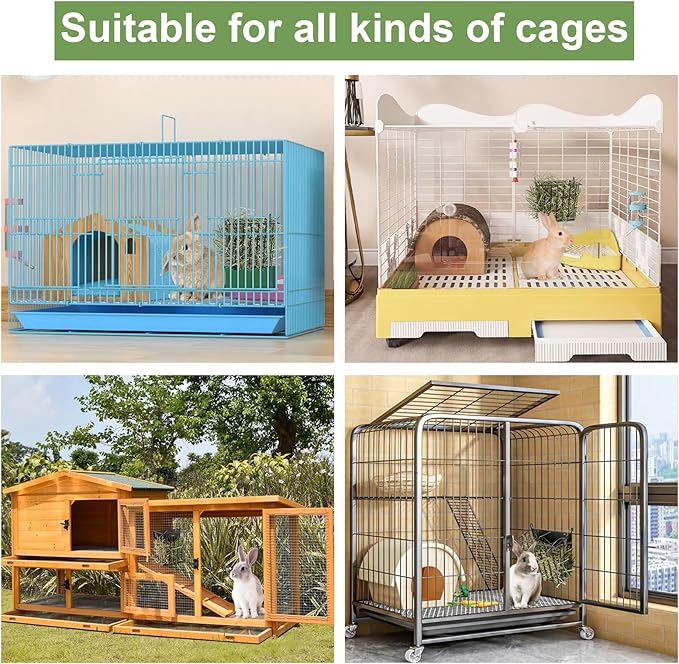 LUAVIARU Upgrades 4pcs Hay Feeder Rabbit - Guinea Pig - Metal Frame Hay Rack with Adjustable Hook - Less Wasted - for Guinea Pig, Bunny, Chinchilla Cage Accessories - Bunny Feeder