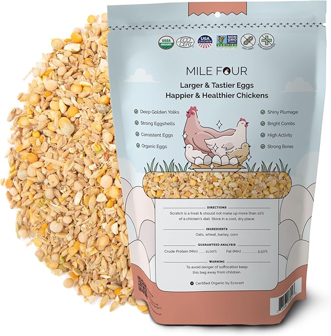 Mile Four Organic Layer Chicken Feed Kit | Feeds 10 Layer (20+ Weeks) Chickens for 4 Weeks | Feed (69 lb), Grit (12 lb), Oyster Shell (16 lb) | Mash