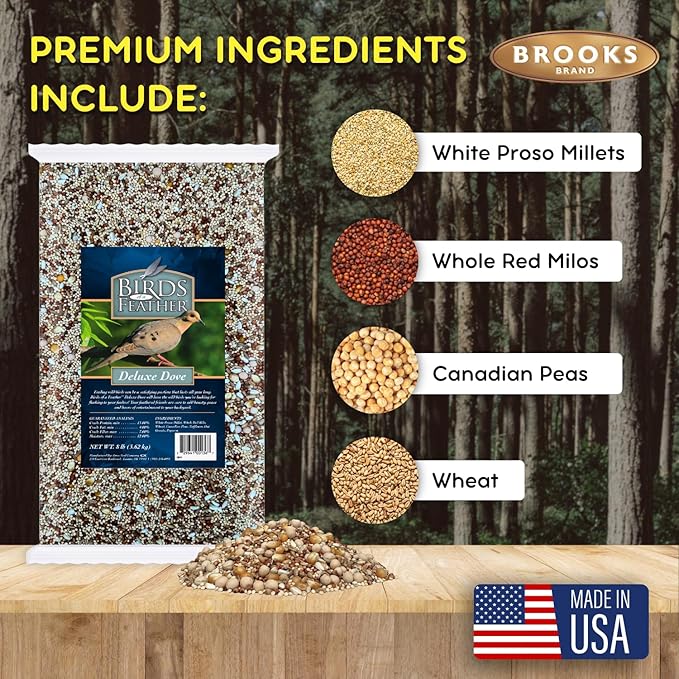 Birds of a Feather Deluxe Dove Food, Pigeon Food, Mourning Dove Outdoor Bird Seed, Dove Bird Seed, Comida para Palomas, Made in USA, 8 lbs