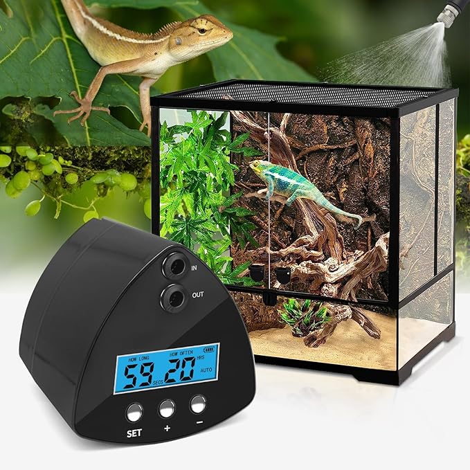 Reptile Mister System, Reptile Humidifier with LCD Screen, Mister for Reptile Tank with 2 Nozzles, Spray Kit for Rainforest Plants Amphibian