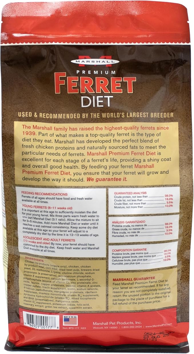 Marshall Premium Ferret Diet 4 Pound Food Bag Pellet