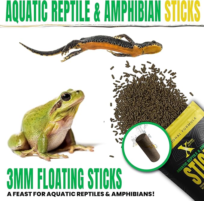 Xtreme Reptile 3mm Floating Sticks - Balanced Diet for Turtles, Newts, Frogs & Axolotls - Promotes Shell & Body Health, Zoo-Recommended Food Formula - USA Farm Grown (7 oz)