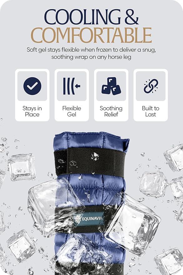 Equinavia Cool Relief Therapy Ice Boots Leg Wraps Pair for Horses, Gel Pack with Adjustable Straps | 16.5" x 15.5" with Storage Bag - Navy Blue - Pair - One Size