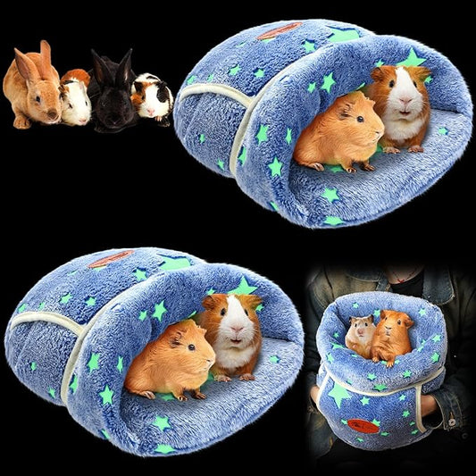 Wenqik 2 Pcs Guinea Pig Bed Cuddle Warm Hideout Fleece Cozy Glow in The Dark House Bedding Sleeping Cushion Cage Nest for Small Animal Squirrel Chinchilla Rabbit Hedgehog Cage Accessories