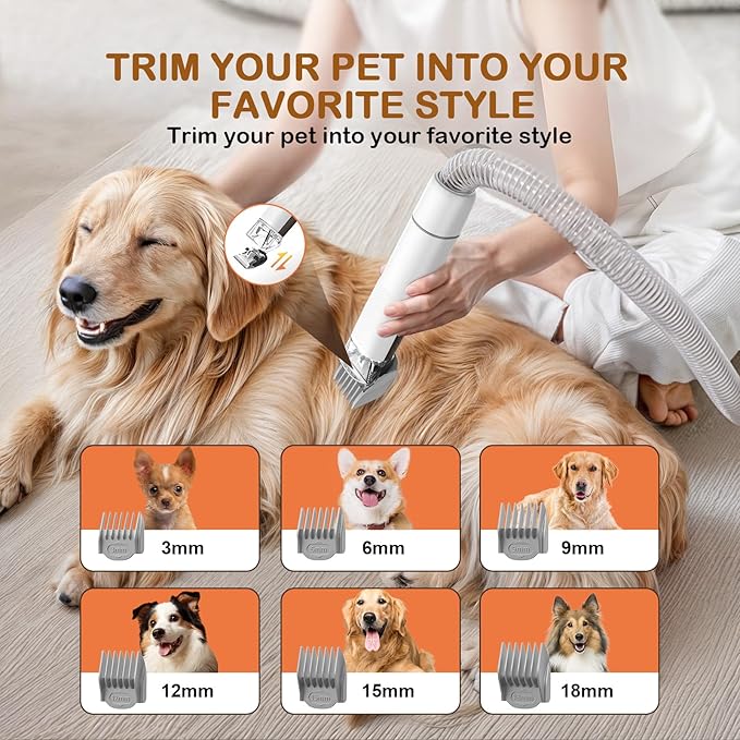 Dog Grooming Vacuum, Dog Grooming Kit with Pet Clipper Nail Grinder, 3 Suction Modes Dog Brush Vacuum with 6 Pet Grooming Tools (Auburn)