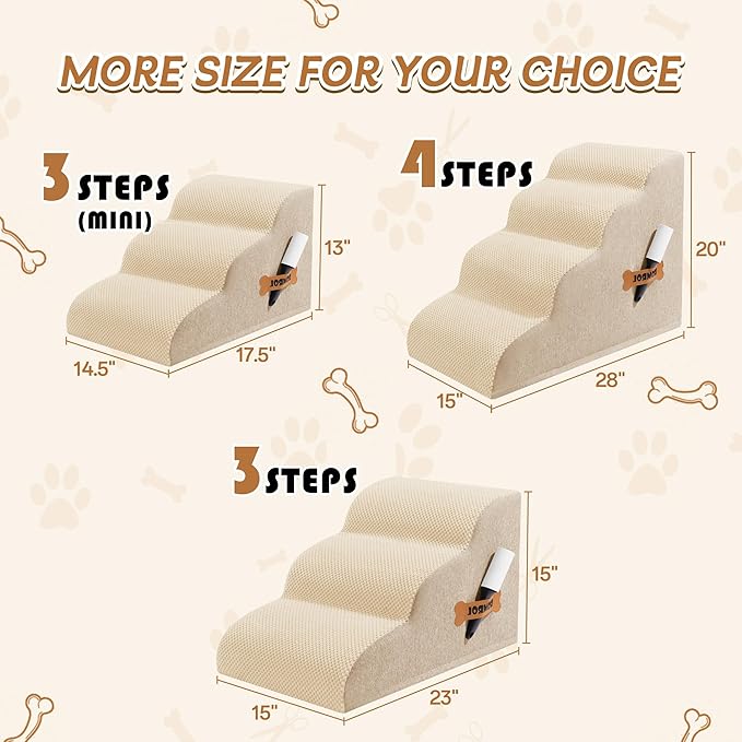 Dog Stairs, Romrol Dog Steps Ramp for High Bed and Couch, Dogs Ramp with Durable Non-Slip Waterproof Fabric Cover, Pet Stairs for Small Dogs and Cats or Pets Joints, 4-Tiers, Beige
